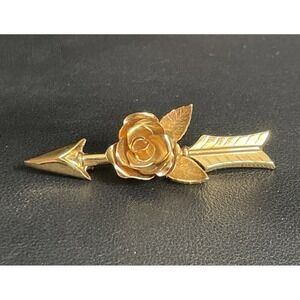Vintage CORO Arrow Rose Brooch Gold Tone Valentines Jewelry Pin Signed